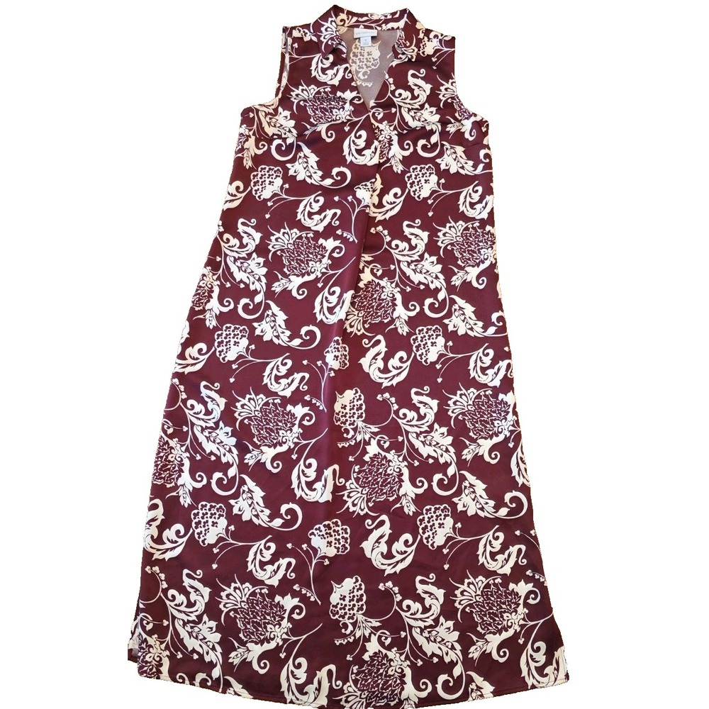 Liz Claiborne Womens Small Burgundy White‎ Damask Floral Sleeveless Maxi Dress